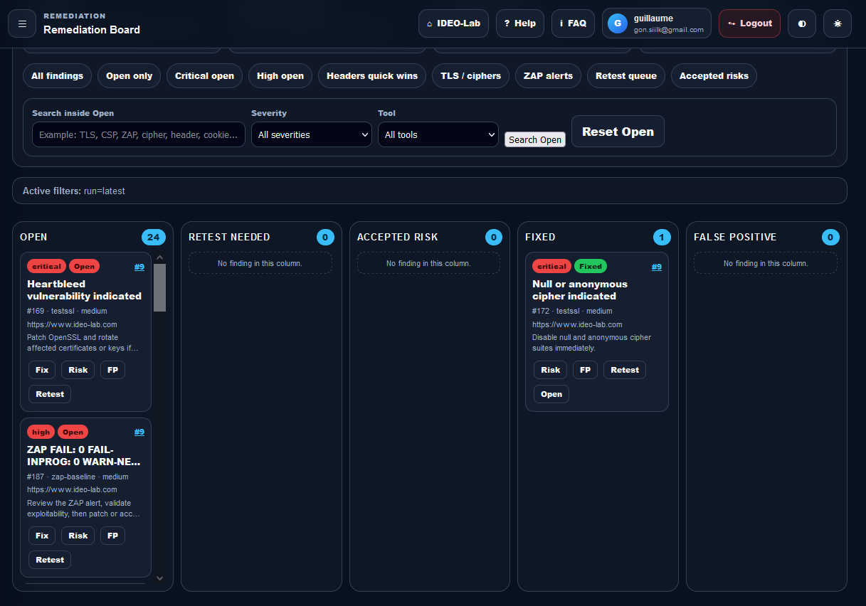 Security Analyzer remediation findings and lifecycle actions