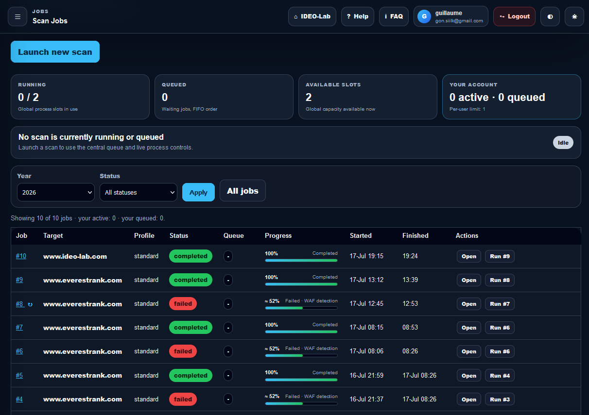 Security Analyzer security tool execution results